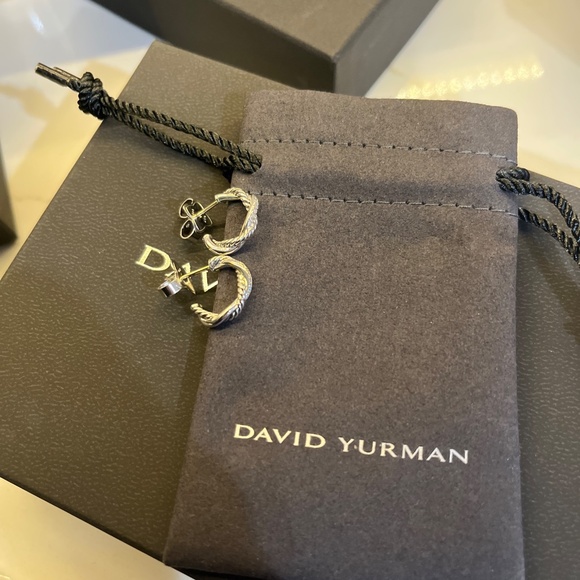 David Yurman huggie hoop earrings silver diamonds - Picture 3 of 6